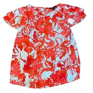 Banana Republic Womens XS Pink and Silver Floral Top with Sleeves #12